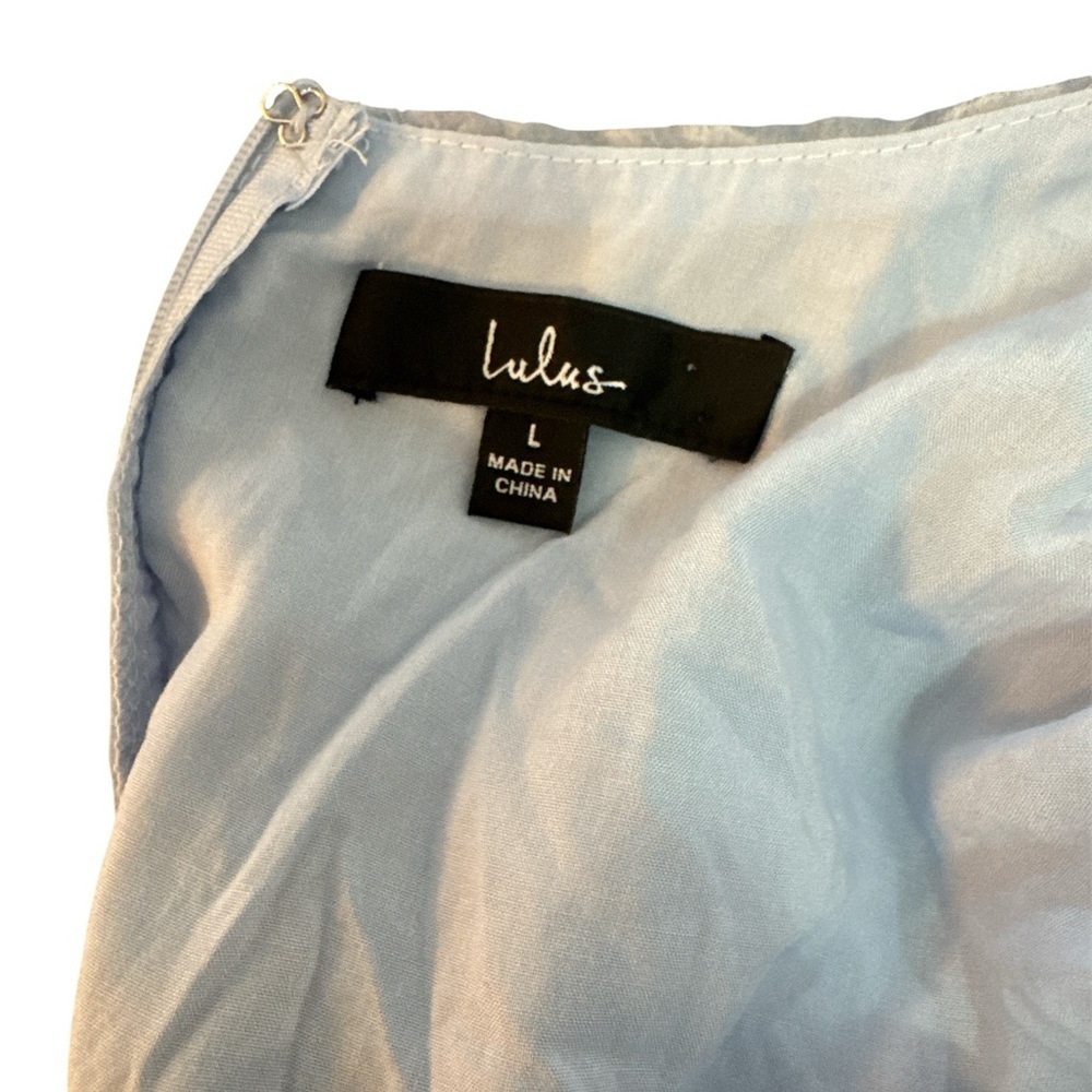 Lulus Romantic Waltz Light Blue Organza Puff Sleeve Mini Dress NWT Sz L​​ - Picture 8 of 11